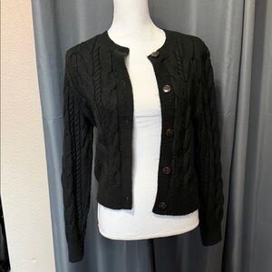Loft Classic Black Cable Knit Cardigan Med
